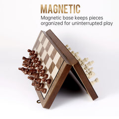 Sihaiyuan Chess Set, 15'' Magnetic Wooden Chess Board, Travel Chess Set for Adults & Kids, 2-in-1 Chess and Checkers Board Game
