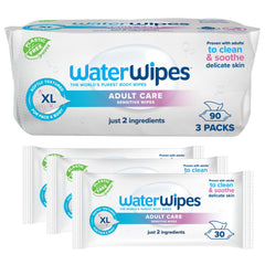 WaterWipes Adult Care Sensitive Wipes, 90 Wipes (3 Packs), Extra Large, Water-Based Wet Wipe, Designed for All Over Cleansing