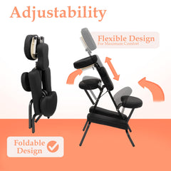 Inner Bliss Adjustable Massage Chair Foldable Therapy Chair with Carry Bag | Extra Thick Padding, Ergonomic Frame, Removable Headrest and Armrest | Portable Salon Tattoo Physio