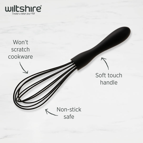Wiltshire Silicone Whisk, Egg Whisk, Baking & Whipping Balloon Whisk, Heat-Resistant Utensil, Non-Stick, Non-Scratch, Midnight Black, 21x5x5cm