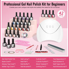 VANREESA Gel Nail Polish Set with Lamp Starter Kit 24 Colours Gel Nail Kit Gel Polish Set Red Pink Blue Glitter Summer Gel Nail Polish Kit with Base and Top Coat Nail Salon Set Gifts for Women