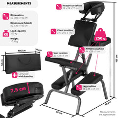 TecTake® Adjustable Massage Chair with Extra-Thick Padding, Robust Steel Frame, Artificial Leather, Removable Headrest & 200kg Load Capacity, Foldable Ergonomic Chair, Incl. Carrying Bag - Black