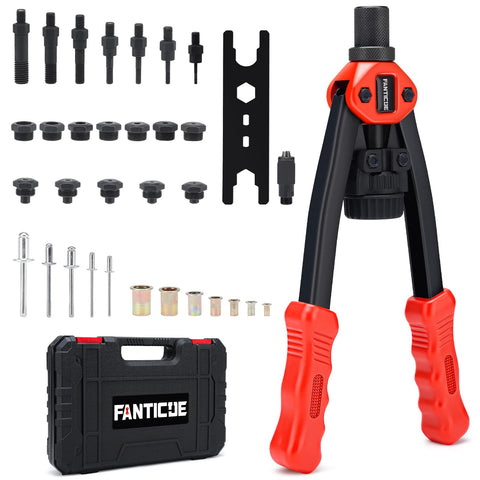 FANTICDE Rivet Gun Set 2in1, Rivnut Tool Kit, Heavy Duty Hand Riveter with M3-M12 7PCS Metric Mandrels, 160Pcs Nuts and Rivets, Pop Rivet Gun Set with 5 Tool Interchangeable Heads, Storage Case