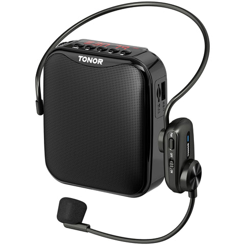 TONOR Voice Amplifier with Wireless Headset Microphone, 11h Duration Rechargeable, LED Display, 25 m Portable PA System with Wireless Mic for Teaching, Speech, Meeting,Performance,Tour Guiding K11
