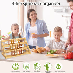 Banlilus Spice Rack - Tiered Spice Rack Organization for Cabinet - 3 Tier Bamboo Display Spice Shelf for Countertop