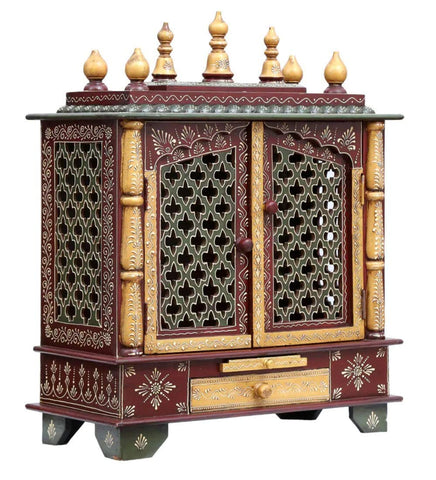 Kamdhenu art and craft Wooden Temple/Home Temple/Pooja Mandir/Pooja Mandir Brown, Brown & Green