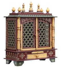 Kamdhenu art and craft Wooden Temple/Home Temple/Pooja Mandir/Pooja Mandir Brown, Brown & Green