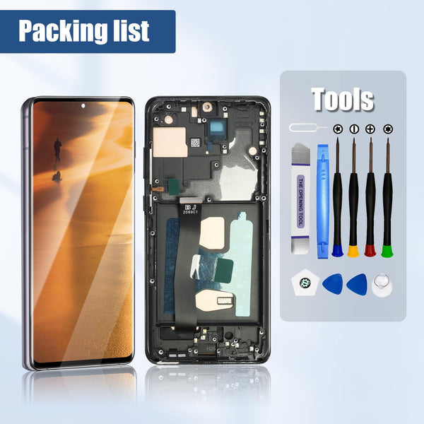 DTD Display for Samsung Galaxy S20 Ultra LCD Screen Replacement Touchscreen Assembly with Tools (Black with Frame, Without Fingerprint Recognition)