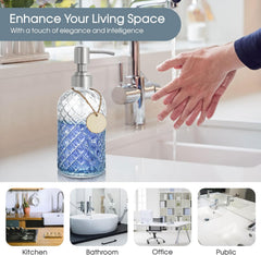 Topsky Glass Soap Dispenser with Siliver Metal Pump - 400ml Liquid Hand Soap Dispenser - Rustproof Pump for Kitchen & Bathroom, Great for Lotions, Essential Oil, Liquid Soaps Transparent