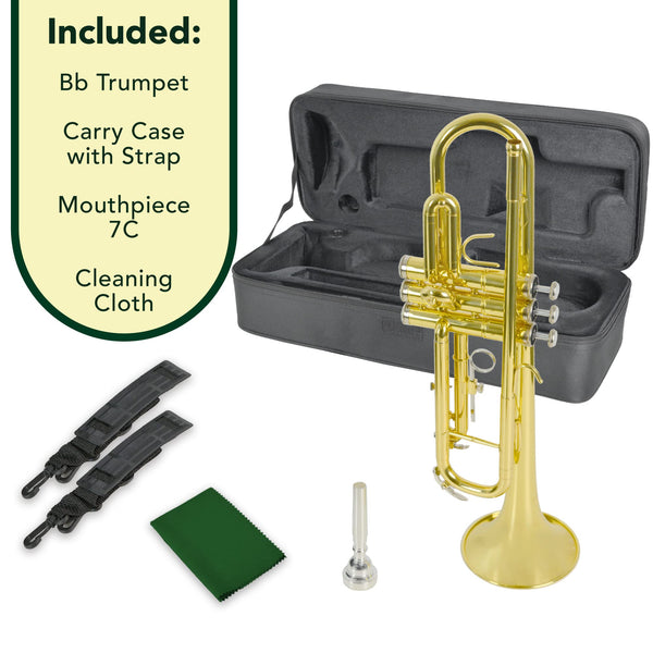 Montreux Student Bb Trumpet for Beginners with Lightweight Protective Carry Case, 7C Mouthpiece - Lacquer Brass, 4.75 inch / 12 cm Bell, B Flat