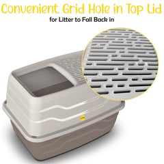 CAT CENTRE Beige Top Entry Litter Tray Extra Deep Covered Dog-Proof Toilet Box Enclosed High-Spraying Cats XL Loo Pan High Sided Anti-Spillage Multi-Pet Households Rounded Corners