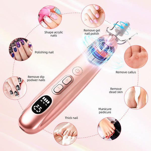 Electric Nail File, Professional Cordless Electric Nail Drill, 15 in 1 Nail Files Dust Cover Pedicure Sets - Rechargeable Nail Drill Machine Efile for Acrylic Gel Nails, Manicure Set Salon Home