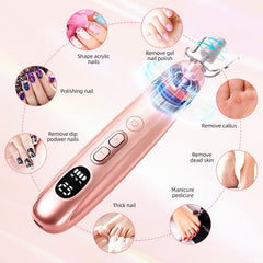 Electric Nail File, Professional Cordless Electric Nail Drill, 15 in 1 Nail Files Dust Cover Pedicure Sets - Rechargeable Nail Drill Machine Efile for Acrylic Gel Nails, Manicure Set Salon Home