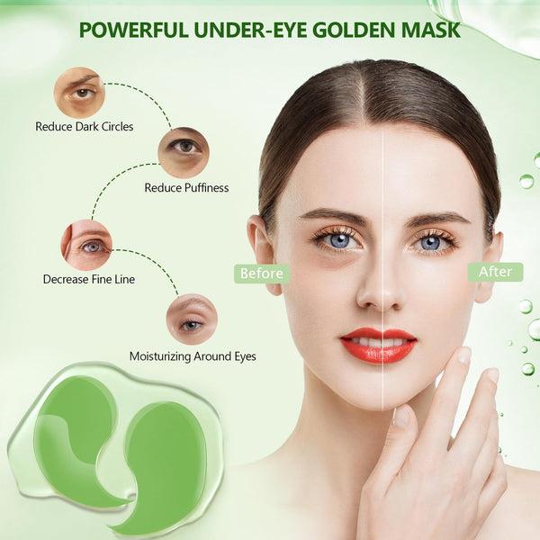 Green Gold Undereye Mask (60 Pcs), Collagen Hydrating Gel Pads, Reduce Puffiness, 30 Pairs Under Eye Patches for Dark Circles Puffy Eyes Treatment, Wrinkle, Women Men Beauty Personal Skin Care Product