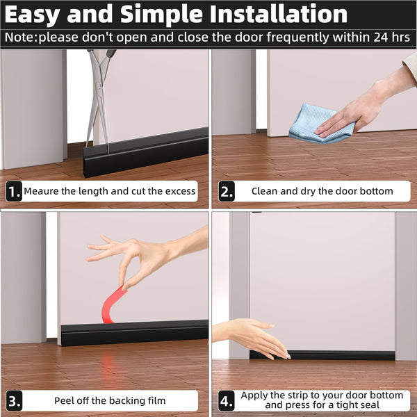 ESUFEIR 78"/2M Draft Excluder for Doors,Self Adhesive Draught Excluder for Bottom of Door,Silicone Draft Stopper Seal Strip for Soundproofing and Insulatuion,Black 78" L x2" W