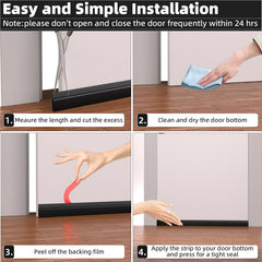 ESUFEIR 78"/2M Draft Excluder for Doors,Self Adhesive Draught Excluder for Bottom of Door,Silicone Draft Stopper Seal Strip for Soundproofing and Insulatuion,Black 78" L x2" W