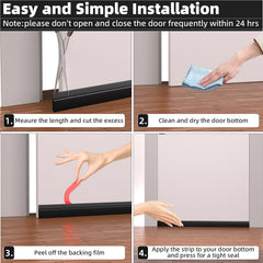 ESUFEIR 39"/1M Draft Excluder for Doors,Self Adhesive Draught Excluder for Bottom of Door,Silicone Draft Stopper Seal Strip for Soundproofing and Insulatuion,Black 39" L x2" W