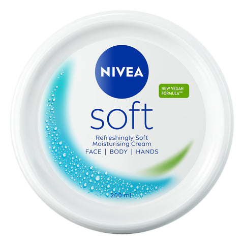 NIVEA Soft Moisturising Cream (200ml), 48H Face Moisturiser, Body and Hands with Vitamin E and Jojoba Oil, Hand Moisturiser, Vegan Formula Day Cream