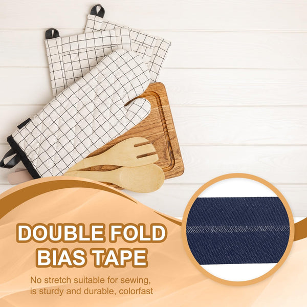 YELARXI Double Fold Bias Tape for Sewing, Quilt Binding Cotton Bias Tape Double Fold 1 Inch 25 Yards Fit for Hemming Seaming DIY Crafts Piping - (Dark Blue)