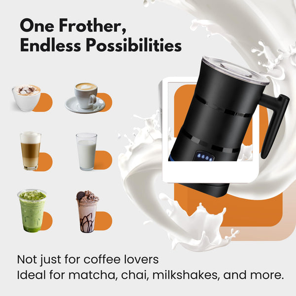 Straame Electric Milk Frother – Professional Automatic Foam Maker for Lattes, Cappuccinos & Hot Chocolates, Stainless Steel, Whisk & Froth in Seconds, Versatile Modes – Ideal for Home & Office Use
