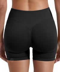 ZAAYO Damen Sport Shorts Hidden Scrunch Workout Auswirkungen Short 4.5 "Scrunch Butt Lifting Gym Short Nahtlose Booty Biker Shorts Schwarz L