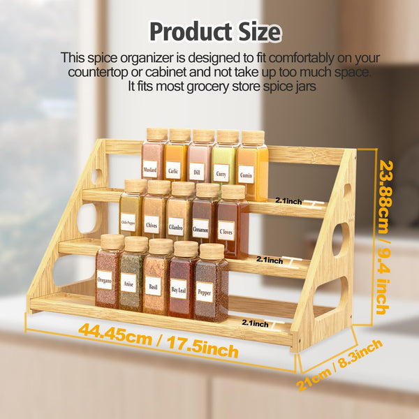 Banlilus Spice Rack - Tiered Spice Rack Organization for Cabinet - 3 Tier Bamboo Display Spice Shelf for Countertop