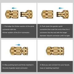 iBamso Garden Hose Connector, Solid Brass Garden Tap Connector, 1/2 Inch and 3/4 Inch 2-in-1 Faucet Connector, 1/2 Inch Quick Connect Garden Hose Fittings, Thread Easy Connect Faucet Adapter (4 Pack)