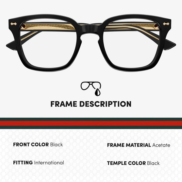 Gucci GG0184O Square Shape Eyeglasses + Bundle with eSHADES Luxury Eyewear Kit, Black, 50 mm