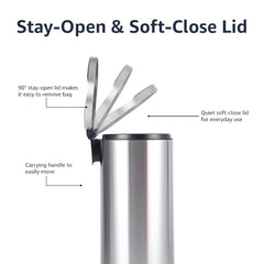 Amazon Basics Round Cylindrical Soft-Close Dustbin, 30 litre/7.9 gallon, Brushed Stainless Steel