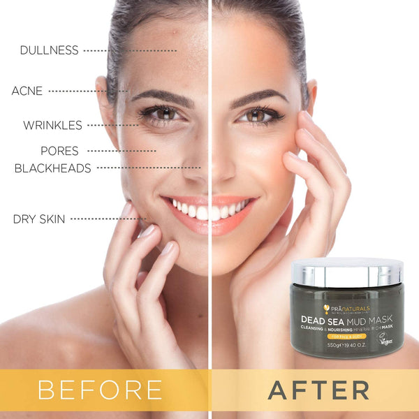 PraNaturals Dead Sea Mud Mask 550g Organic, Natural & Vegan, Cruelty-Free Cosmetic - Mineral-Rich, Hydrates, Detoxifies & Deeply Cleanses Skin Anti-Ageing, Suitable for All Skin Types