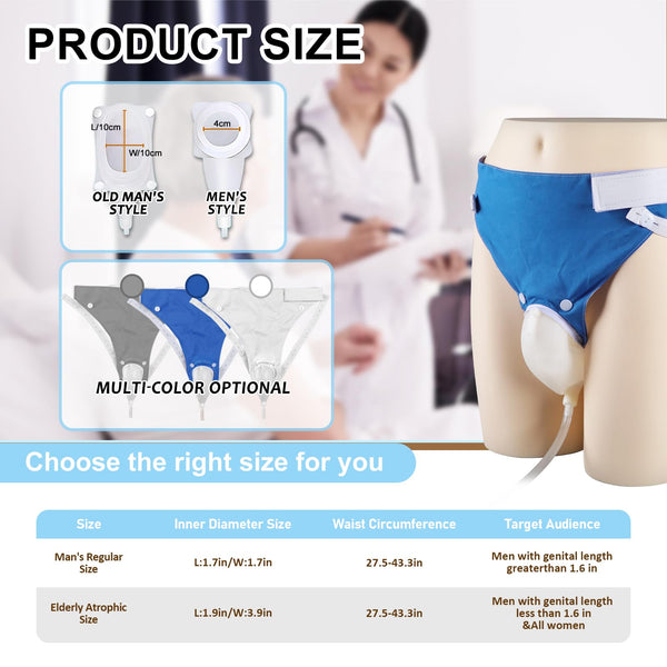 Wearable Urine Collector with Soft Silicone Cup, Adjustable Breathable Pants, Long Drainage Tube, 1000ml Day Bag and 2000ml Night Bag, External Catheter for Men for Elderly Male Black