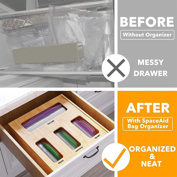 SHUZHENG Food Ziplock Bag Storage Organizer For Kitchen Drawer, Bamboo Baggie Holder,Bamboo Organizer, Compatible with Gallon, Quart, Sandwich and Snack Variety Size Bag