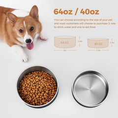 WENBOKMIN Dog Bowl, Stainless Steel Dog Food and Water Bowl with Non Slip Quiet Bottom, Easy to Clean, Dishwasher Safe, 64oz, Black