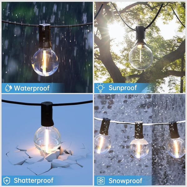 Svater Outdoor String Lights Main Powered 200FT, 60M Linkable Festoon Lights 104 LED G40 Plastic Bulbs Waterppoof IP45 Garden Lights for Patio Backyard Party Wedding Cafe