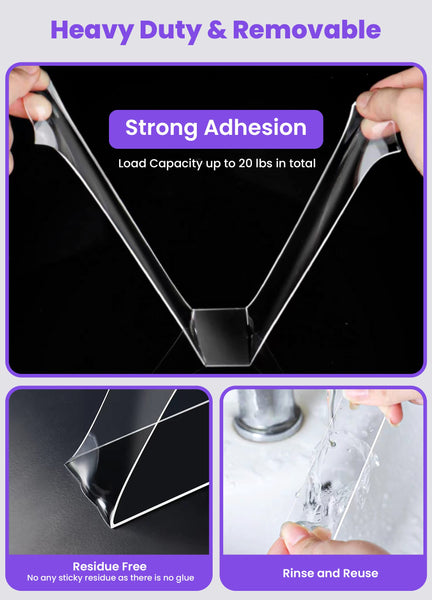 Upgraded Double Sided Tape Heavy Duty,Extra Large Nano Double Sided Adhesive Mounting Tape,Clear & Tough Sticky Poster Wall Tape ,1.18 x 120 In,Multipurpose Tape Picture Hanging Strips for Home