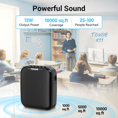 TONOR Voice Amplifier with Wireless Headset Microphone, 11h Duration Rechargeable, LED Display, 25 m Portable PA System with Wireless Mic for Teaching, Speech, Meeting,Performance,Tour Guiding K11