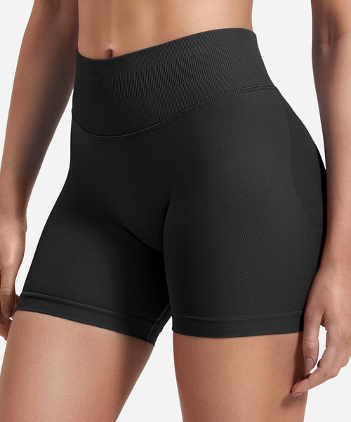 ZAAYO Damen Sport Shorts Hidden Scrunch Workout Auswirkungen Short 4.5 "Scrunch Butt Lifting Gym Short Nahtlose Booty Biker Shorts Schwarz L