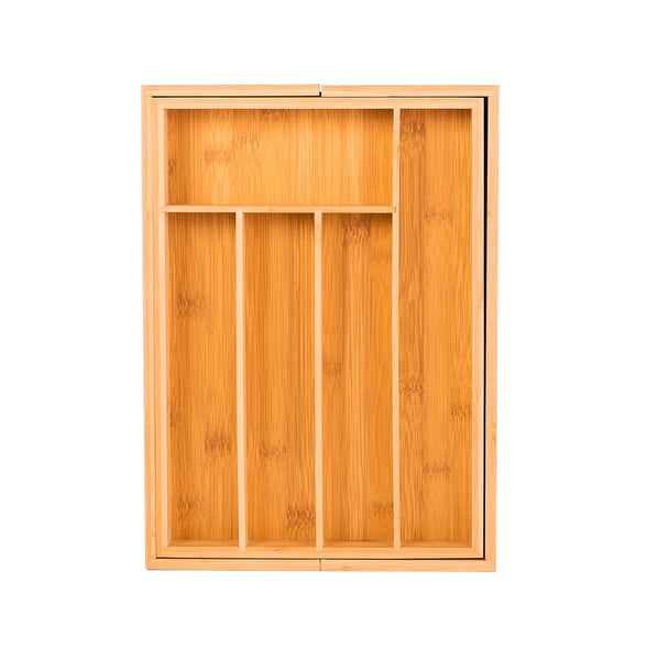 Innoteck Natural Bamboo Expandable Cutlery Tray – Adjustable Kitchen Drawer Divider for Silverware and Kitchenware with 5 to 7 Compartments