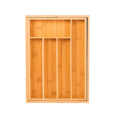 Innoteck Natural Bamboo Expandable Cutlery Tray – Adjustable Kitchen Drawer Divider for Silverware and Kitchenware with 5 to 7 Compartments