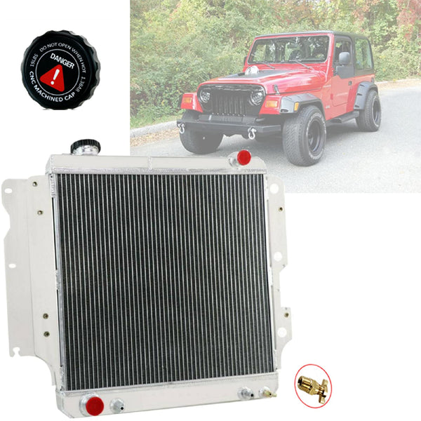 Cubauto 3 Row Aluminum Radiator Compatible For 87-06 Jeep Wrangler YJ/TJ 2.4L 2.5L 4.2L 4.0L 3 Core Radiators