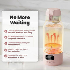 PRO Smart Portable Baby Bottle Warmer for Milk & Water Cozy Care | 500ml Large Capacity | 16,000mAh Long Lasting Power | 45W Ultra-Fast Charging | Precise Heating | Deep Cleaning Brush | Dream Pink