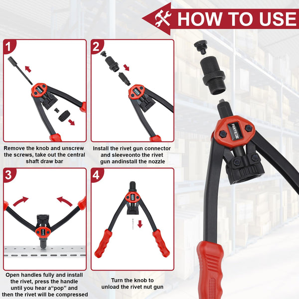 FANTICDE Rivet Gun Set 2in1, Rivnut Tool Kit, Heavy Duty Hand Riveter with M3-M12 7PCS Metric Mandrels, 160Pcs Nuts and Rivets, Pop Rivet Gun Set with 5 Tool Interchangeable Heads, Storage Case