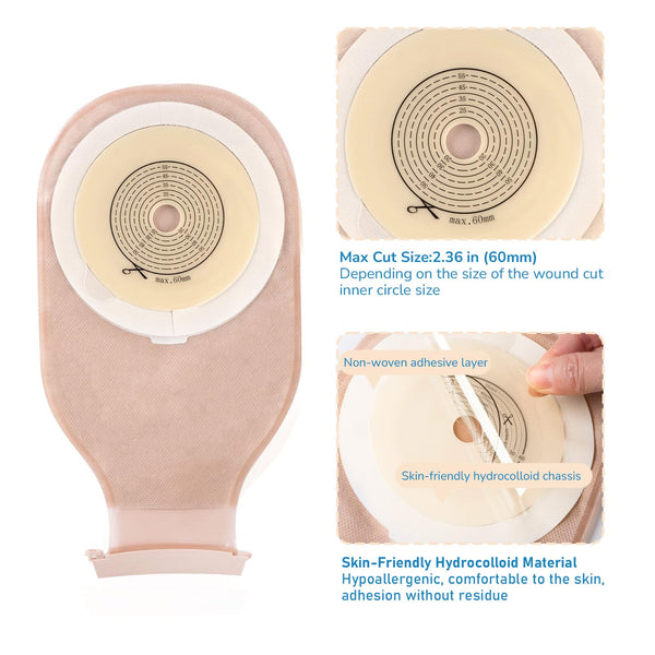 Heagimed 20 Pack Stoma Bags, 15-60mm One-Piece Drainable Stoma Bag with Exhaust and Deodorising Holes Closure for Ileostomy Stoma Care (Including 20 X Aromatherapy Tablets)