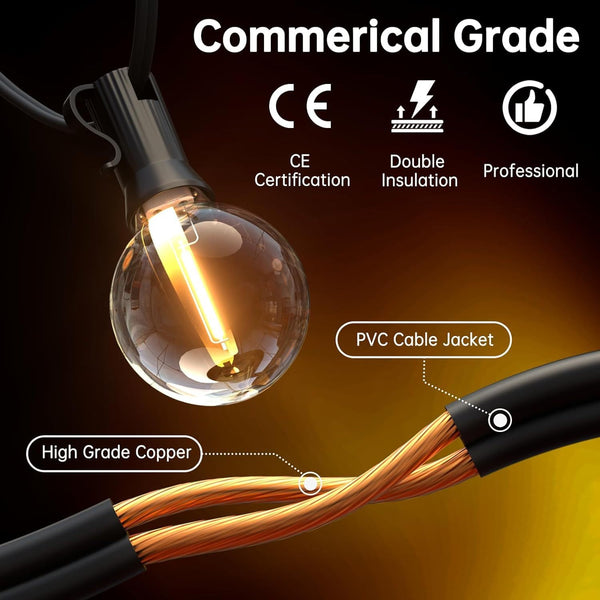 Svater Outdoor String Lights Main Powered 200FT, 60M Linkable Festoon Lights 104 LED G40 Plastic Bulbs Waterppoof IP45 Garden Lights for Patio Backyard Party Wedding Cafe