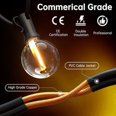Svater Outdoor String Lights Main Powered 200FT, 60M Linkable Festoon Lights 104 LED G40 Plastic Bulbs Waterppoof IP45 Garden Lights for Patio Backyard Party Wedding Cafe