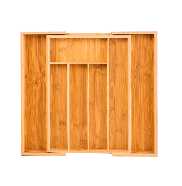 Innoteck Natural Bamboo Expandable Cutlery Tray – Adjustable Kitchen Drawer Divider for Silverware and Kitchenware with 5 to 7 Compartments