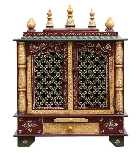 Kamdhenu art and craft Wooden Temple/Home Temple/Pooja Mandir/Pooja Mandir Brown, Brown & Green