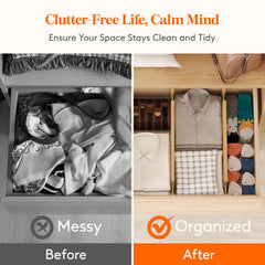 Lifewit 5" High 6 Pack Bamboo Drawer Dividers 45-55cm/17.5-22" Adjustable Wooden Drawer Organiser for Clothes, Expandable Kitchen Drawer Dviders, Drawer Separator in Bedroom/Bathroom/Dresser/Office