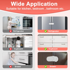 REDTRON Child Safety Cabinet Locks, Baby Proof Cupboard Locks with 3M Adhesive, Child Locks with No Trapped Fingers, No Tools Needed, Easy Installation(4 Pack, White)