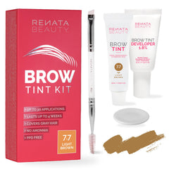 RB RENATA BEAUTY Brow Tint Kit – Eyebrow Tint Set – Dye Kit with Color Tint, Cream Developer and Styling Brush – Long-Lasting Effect Up to 4 Weeks – 30 Applications [Light Brown]
